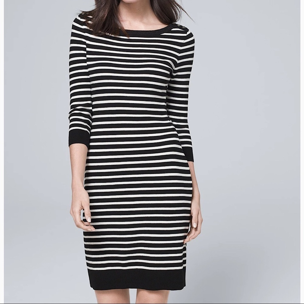 NWOT WHBM Black White Striped Sweater Dress Size Small